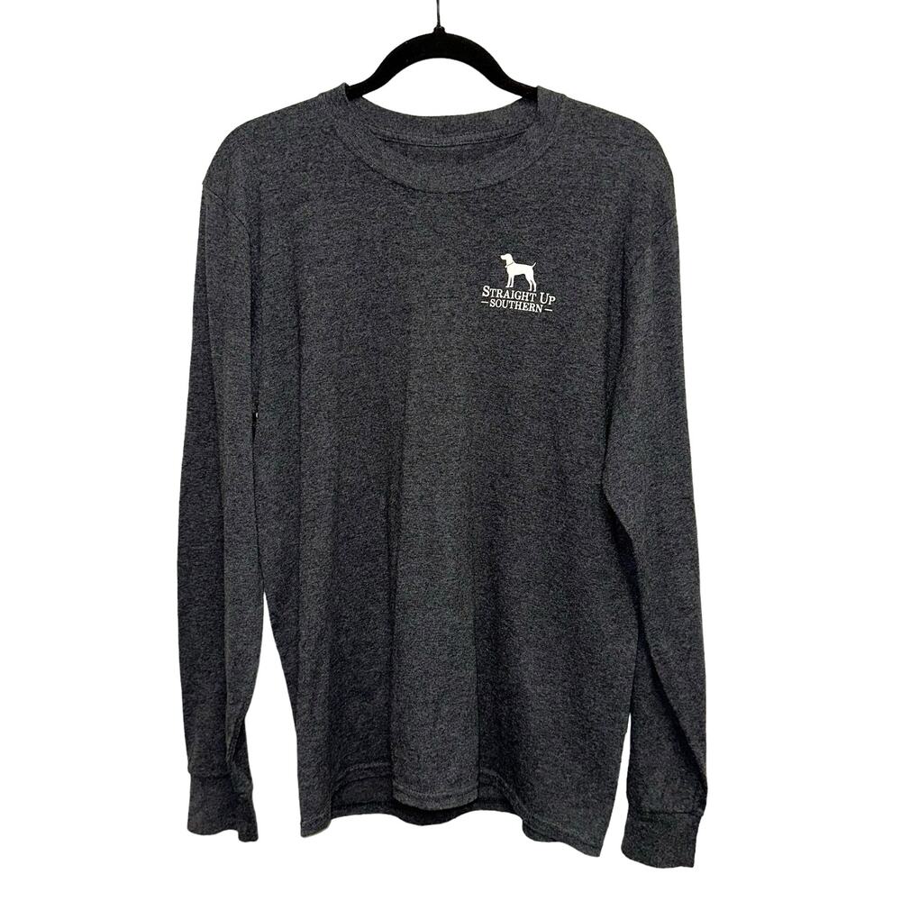 Straight Up Southern Long Sleeve T-Shirt Medium Gray Dog Graphic Back Logo Tee